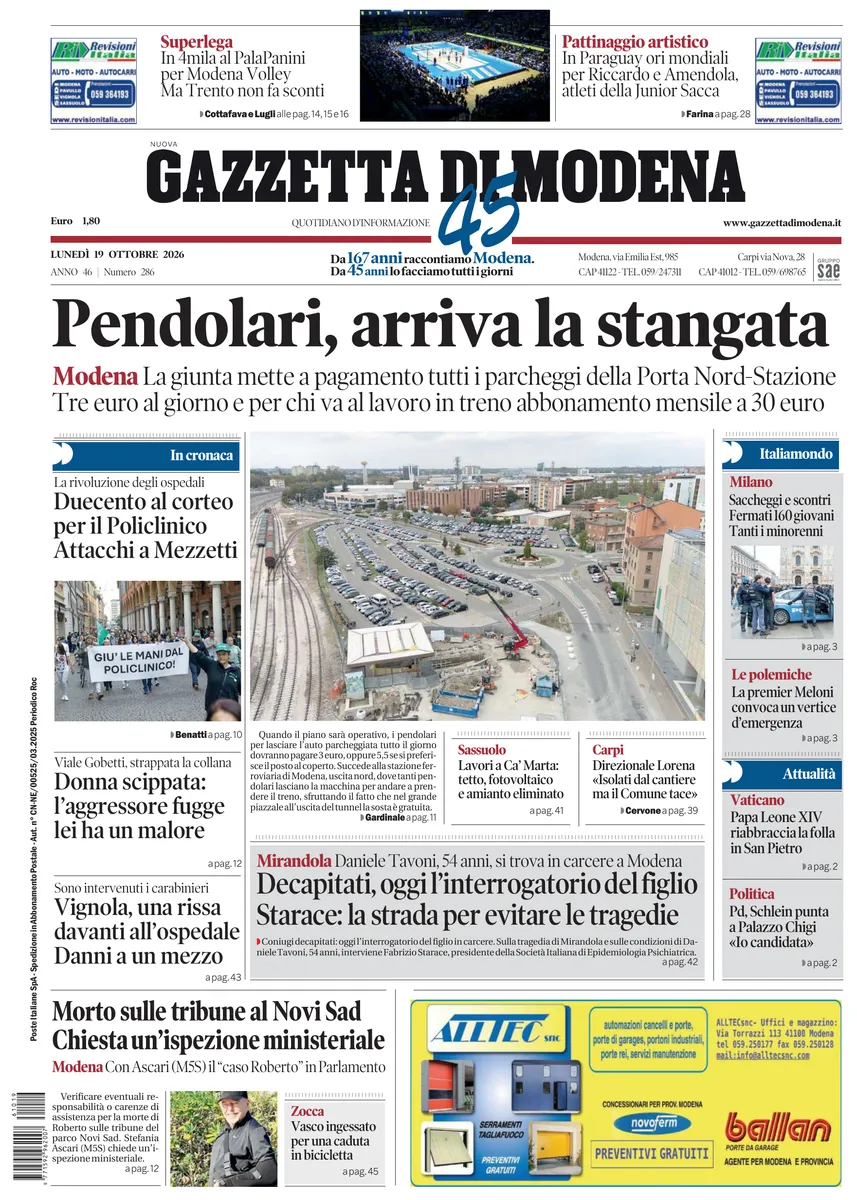 Prima-pagina-gazzetta di modena-oggi-edizione-del-2026-10-19
